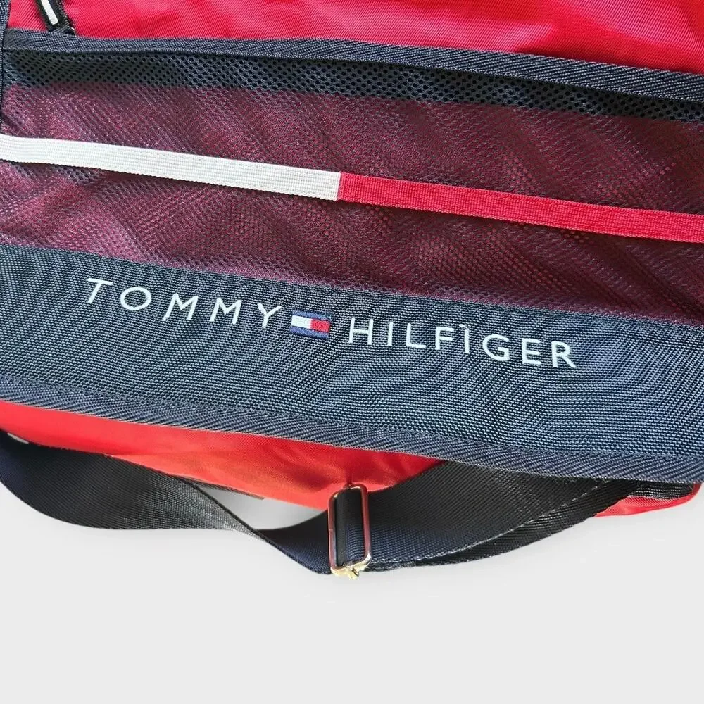 Vintage 90s Tommy Hilfiger Messenger Lap Top Bag Red Preppy Academic Grunge